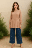 πΈ Elegant Light Brown Long Tunic with Trendy Polka Dot Pants πβ¨