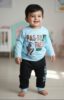 👶 Stylish Kids Boys Outfit | Light Blue Printed Shirt & Black Trouser Set